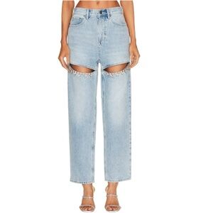 NWT Torn by Ronny Kobo Mariah Rhinestone Cutout
Embellished Straight Leg Jeans